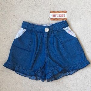 Girls Bitz Kids Chambray Ruffle Shorts NWT 3T-4T
